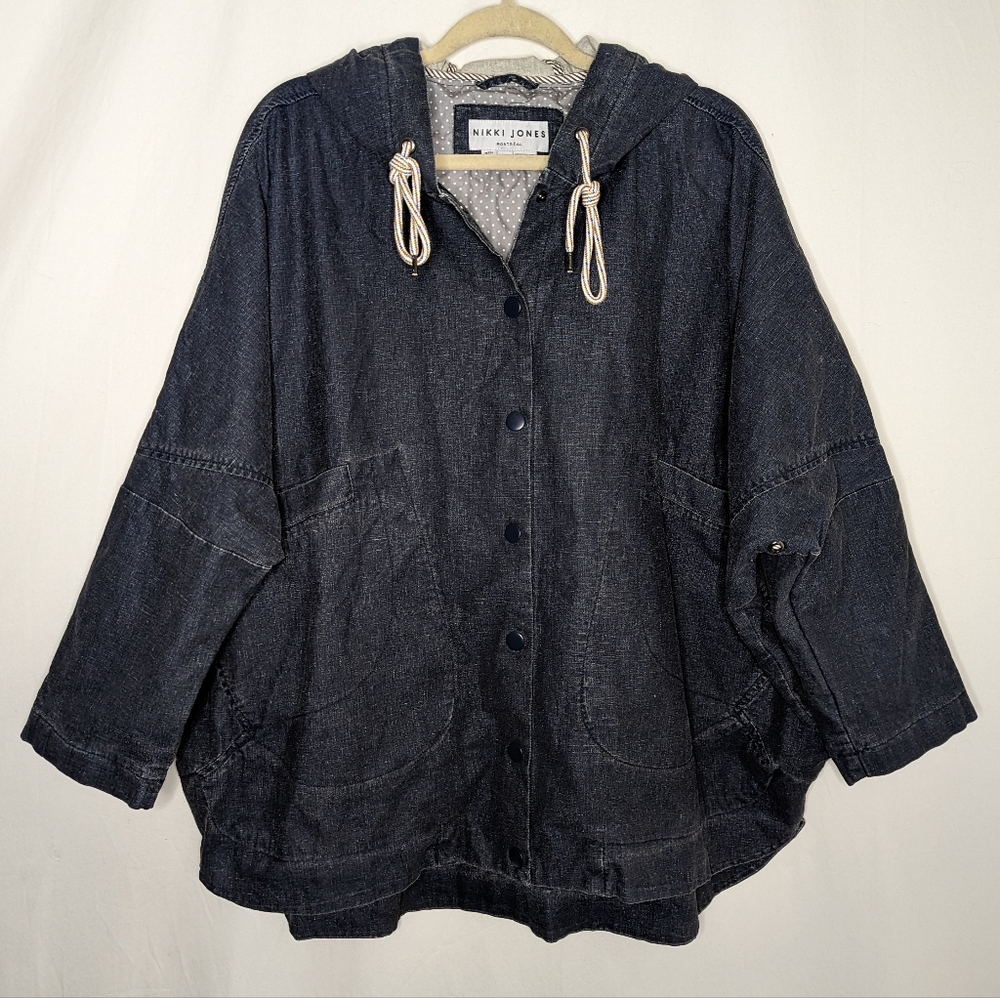 Nikki Jones Montreal Women's Navy Blue Linen Blend Hooded Anorak Jacket XS